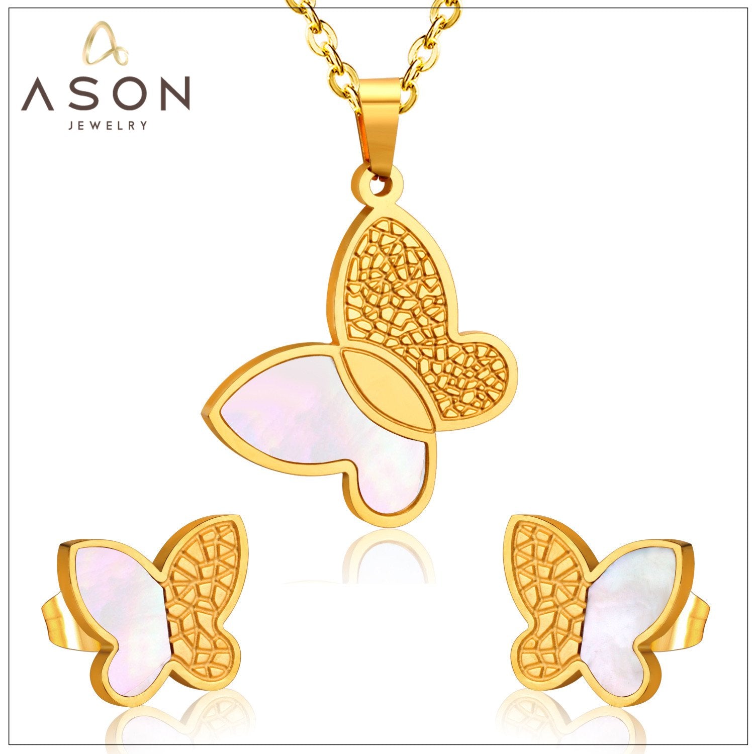 ASON Cute Butterfuly Pendant Necklace Collier Party Stainless Steel Gold Color Collars Choker Necklace Women Accessories asonjewelry
